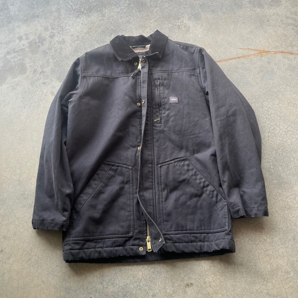 Walls Workwear Mens Black Canvas Sherpa Lined Chore Coat Jacket Size Medium